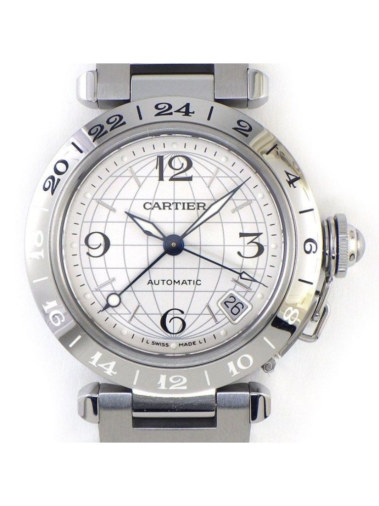 Cartier Watch Pasha C Meridian Silver Dial Date Luminous Hands Index Ss